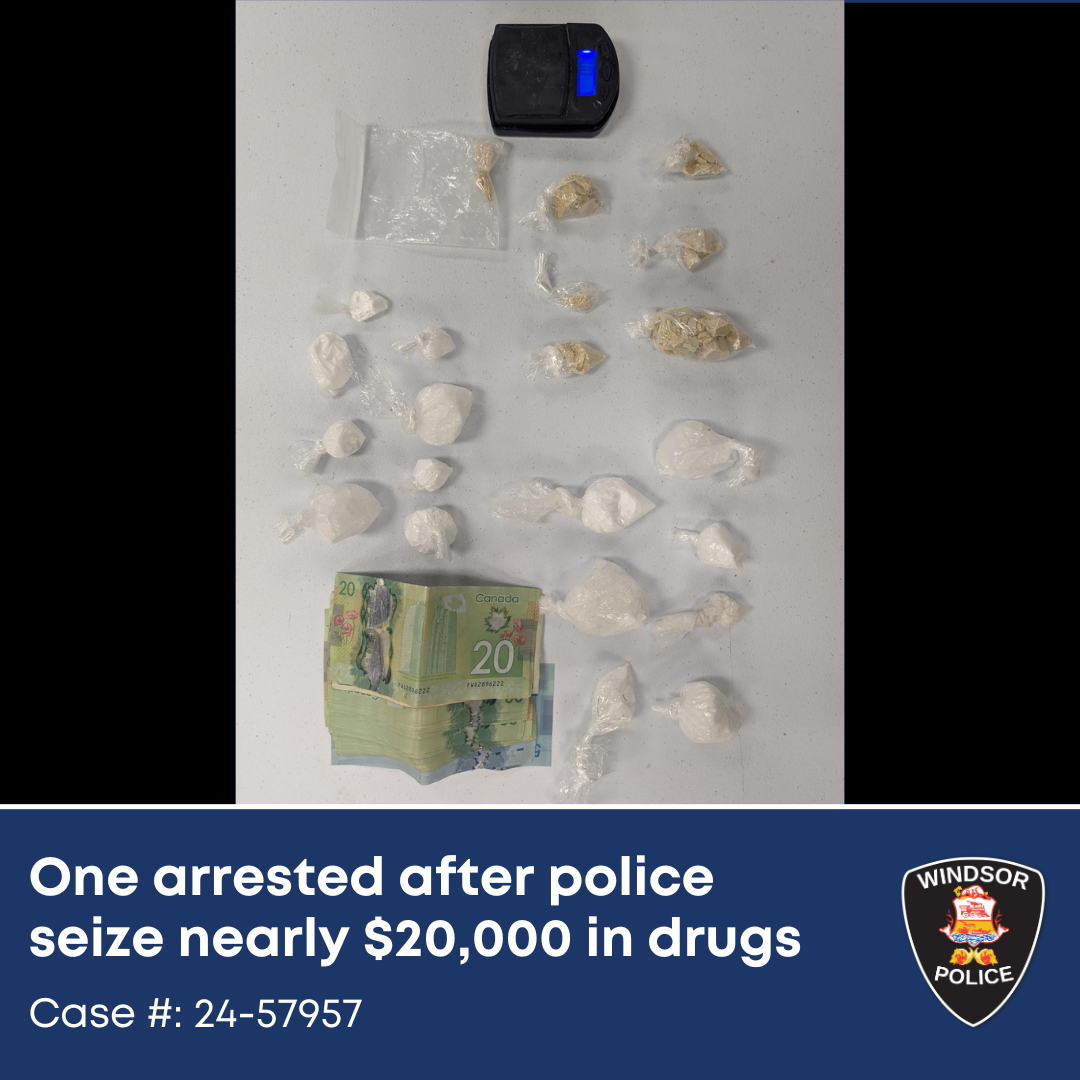 Collection of bagged drugs, cash, and a digital scale.